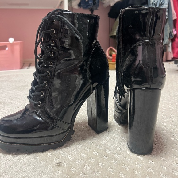 Black Patent Leather Ankle Boots - Picture 3 of 3